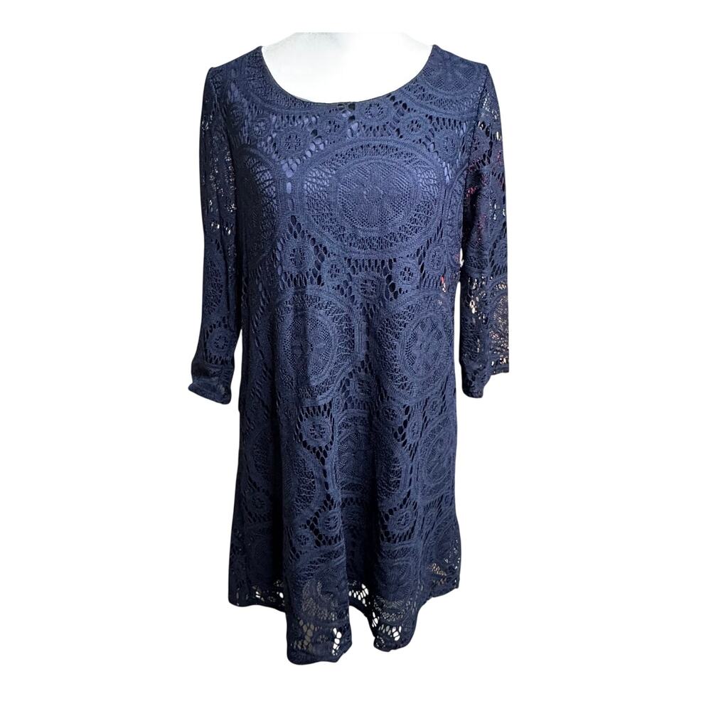 Noble U Navy Blue 1/2 Sleeve Midi Dress Office Wear Size Large